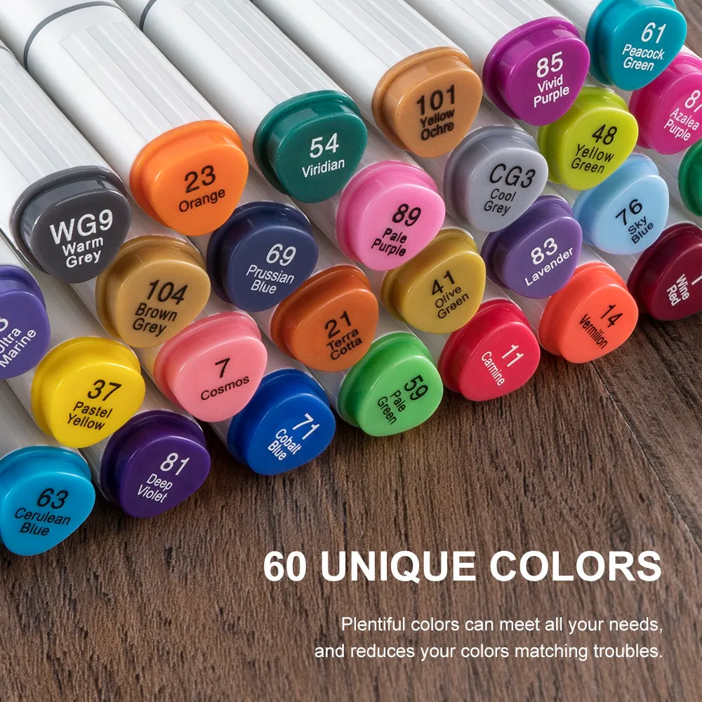 Wholesale 60 Coloured Alcohol Markers Art Drawing Manga Twin Tip Marker Pen  Set+Carry Bag+Highlight Pen Art Supplies Y200709 From Long10, $40.68